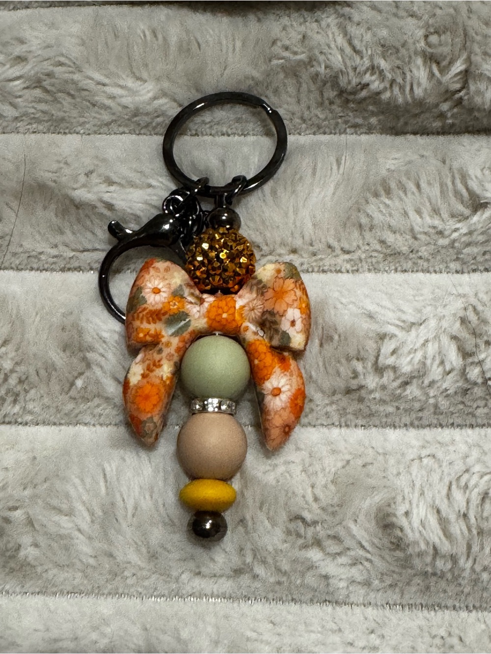 Floral Orange Bow Bead Keychain Charm - Women Accessories